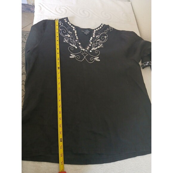 Morgan Cole Womens Blouse Tunic Black Embroidery‎ Sequin V-neck Size XL - Picture 7 of 13